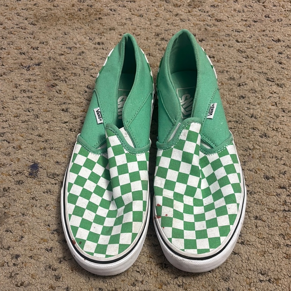 Vans Mint Green Checkered Slip-On Shoes